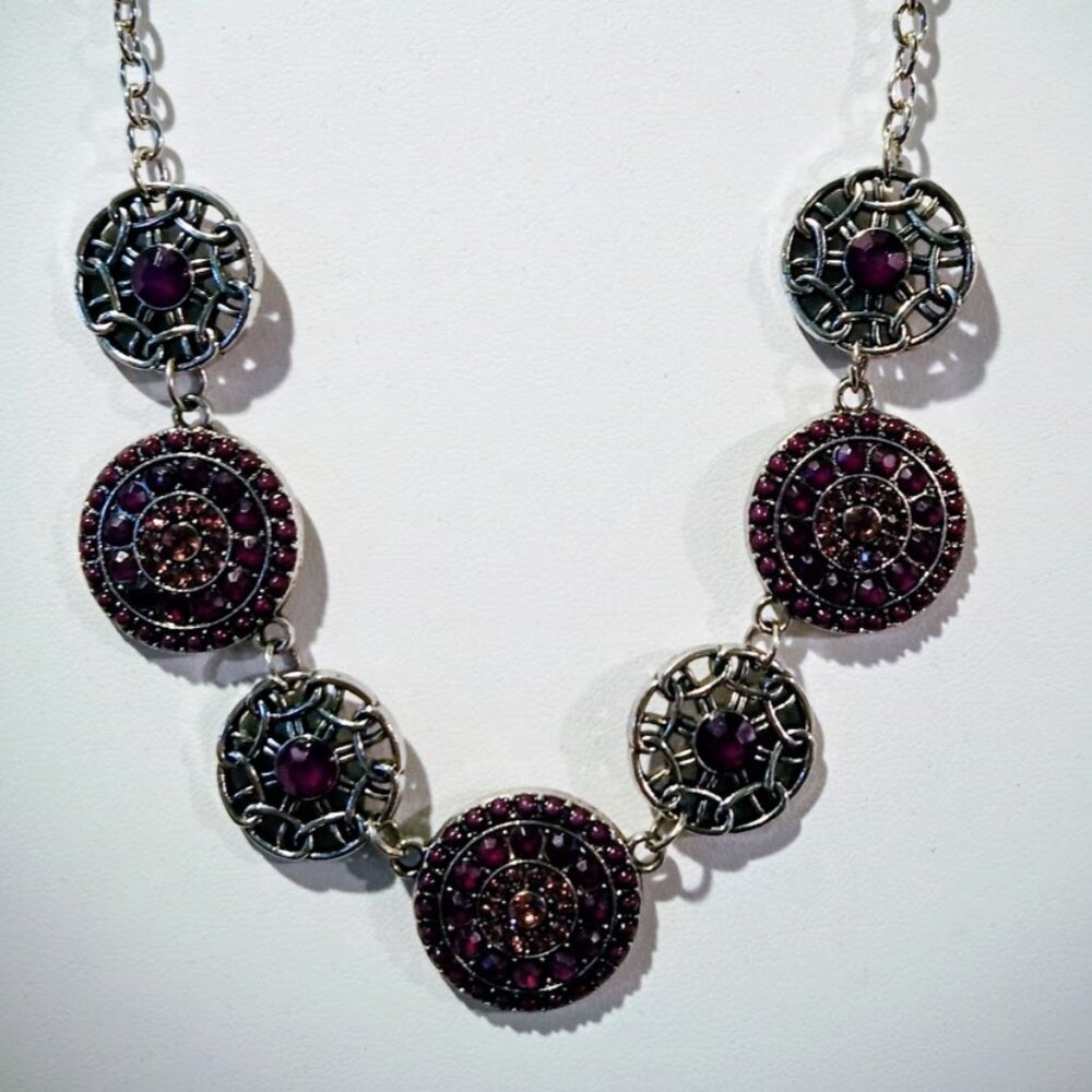 Beautiful Shiny 22"PAPARAZZI SET Burgundy/ Purples Medallion Silver Burst Disc